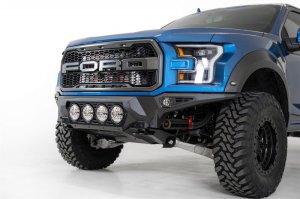Ford F-150 Raptor Bumper - Front - Addictive Desert Designs - Bomber with 4 Rigid 360 6in Round Mounts - Hammer Black - `17-`20